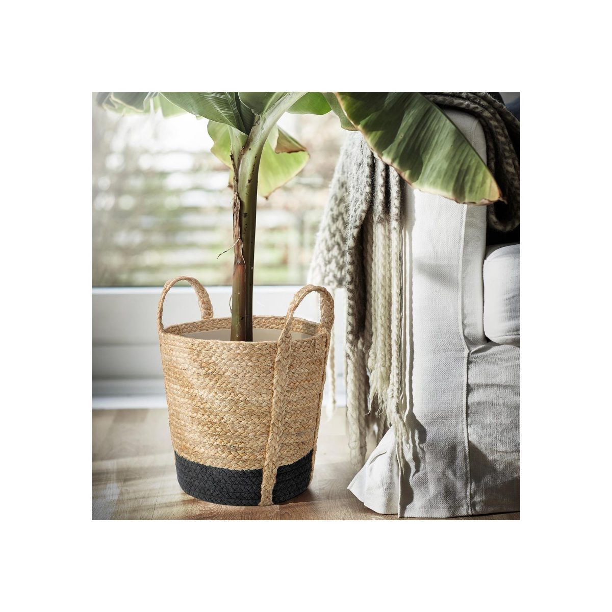 Rattan Saksı, Bej-Siyah, 24 cm, İç Mekan – 4. görsel