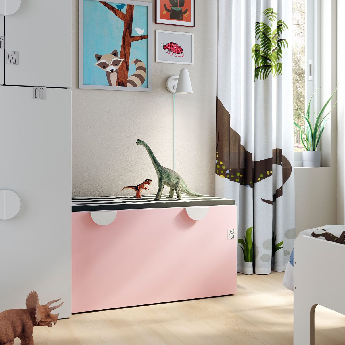 Saklama Ünitesi-Bank, Beyaz-Uçuk Pembe, 90x50x48 cm – 2. görsel