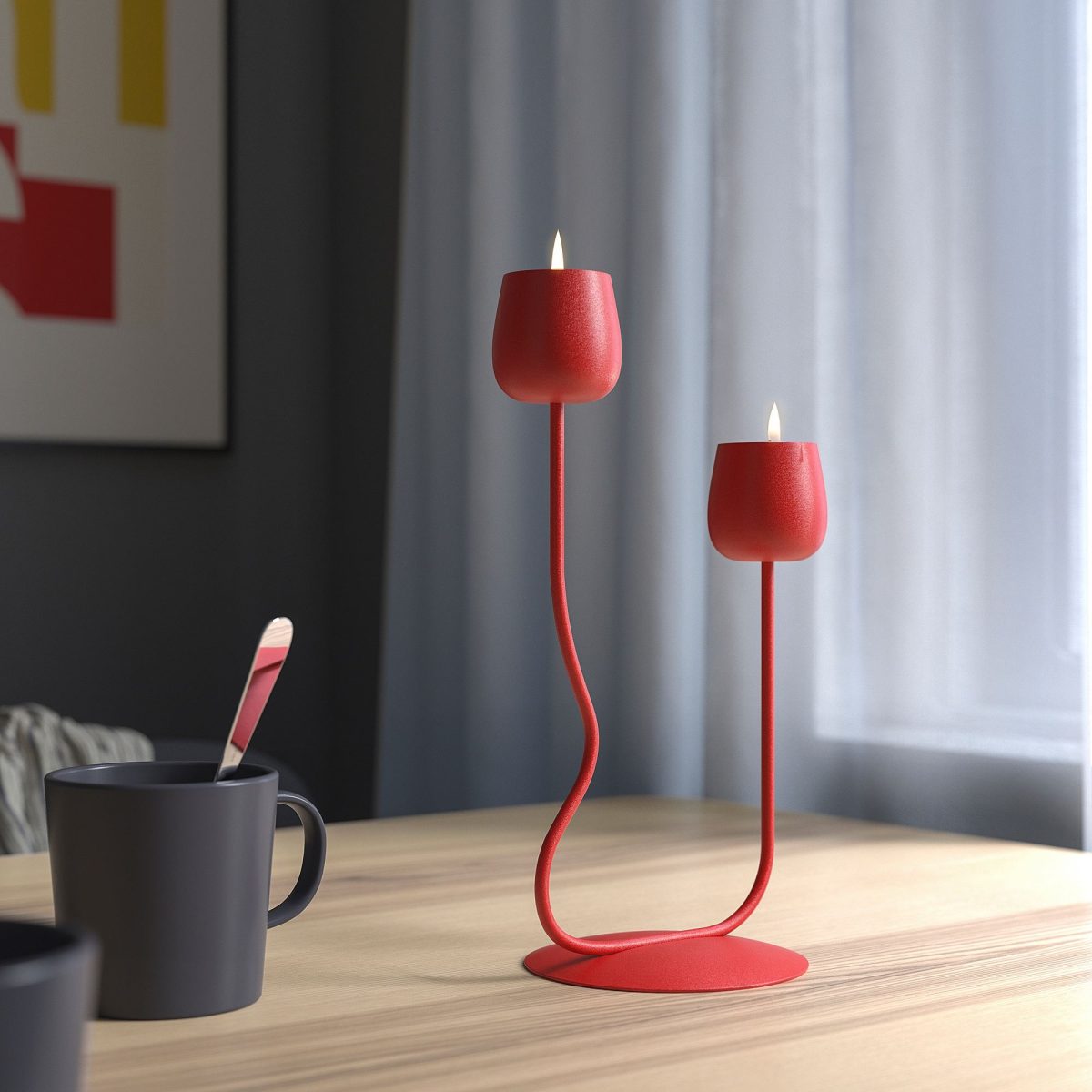 Şamdan/Tealight Mumluk, Parlak Kırmızı, 29 cm – 3. görsel