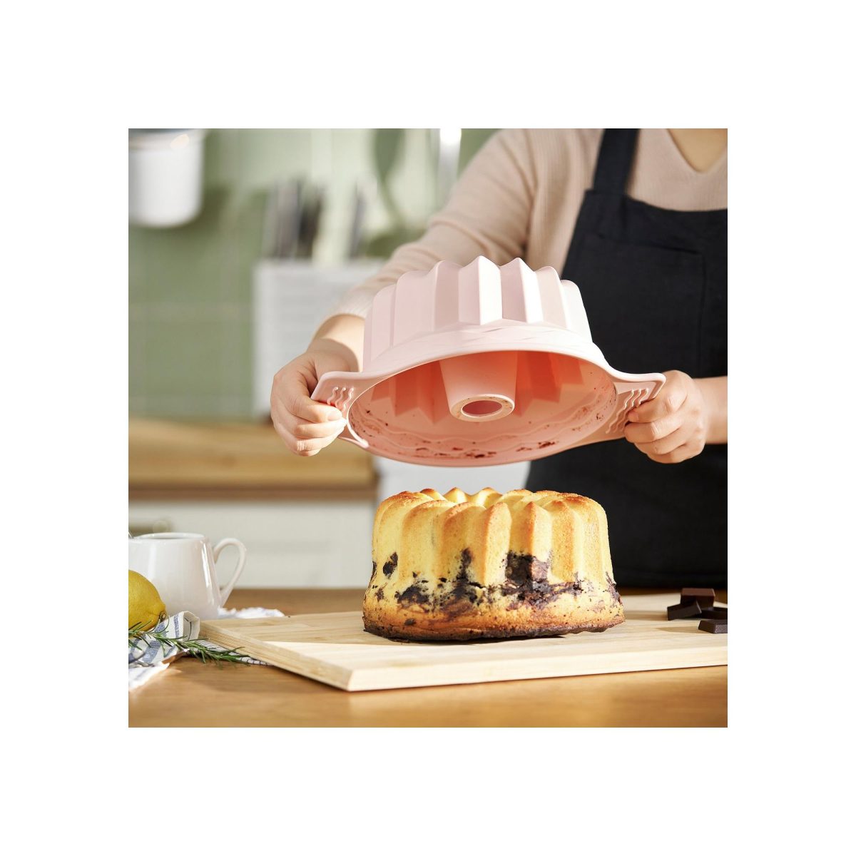 Silikon Kek Kalıbı, Soluk Pembe, 22 cm – 3. görsel