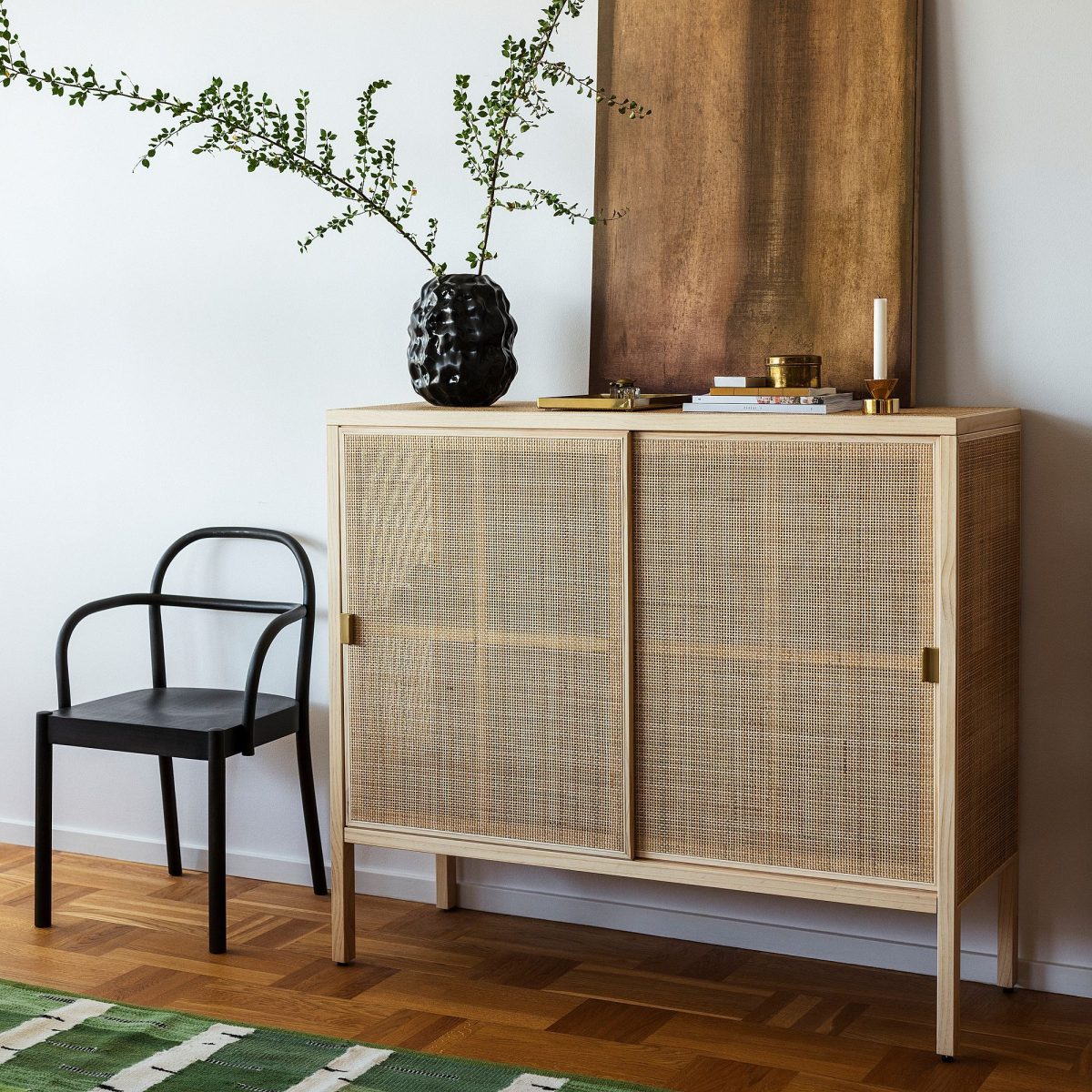 Sürgü Kapaklı Dolap, Rattan-Çam, 125x47x110 cm – 3. görsel