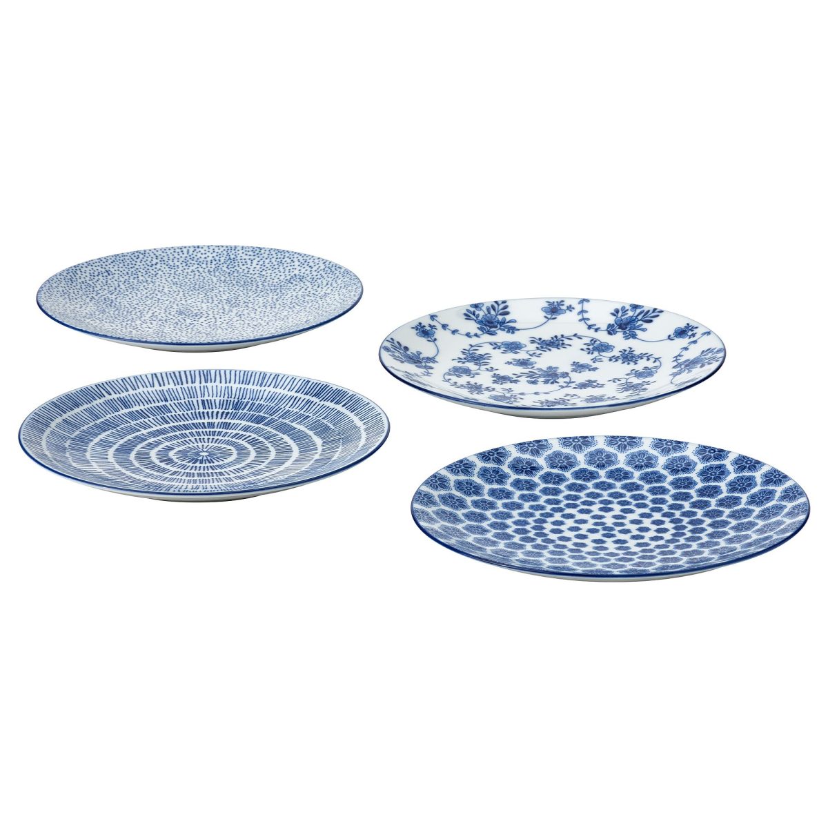 Tatlı Tabağı Seti, Mavi-Beyaz, 18 cm, 4 Parça