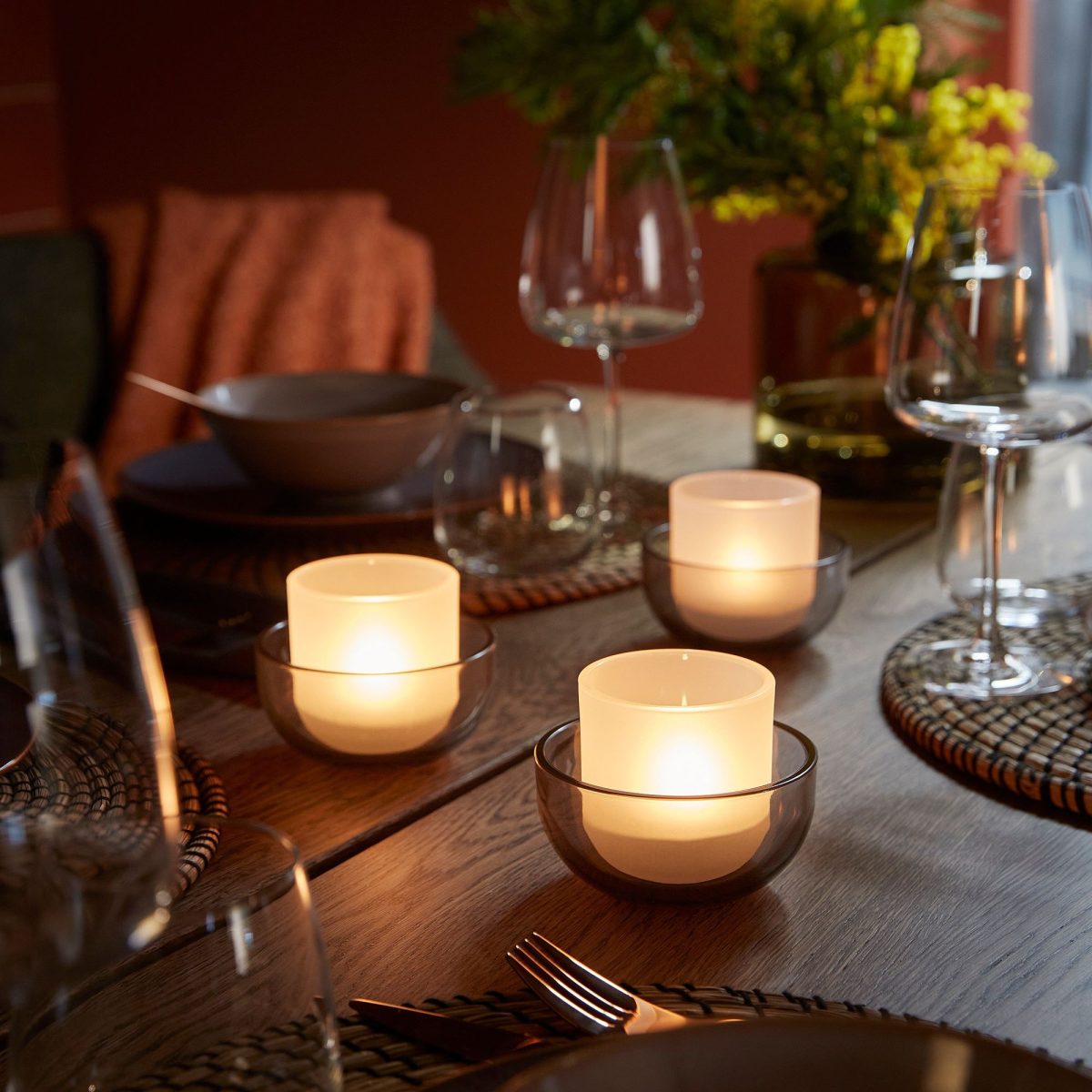 Tealight Mumluk, Gri-Buzlu Cam, 2 adet – 2. görsel