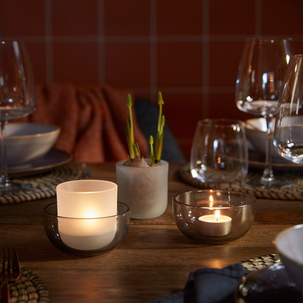 Tealight Mumluk, Gri-Buzlu Cam, 2 adet – 3. görsel