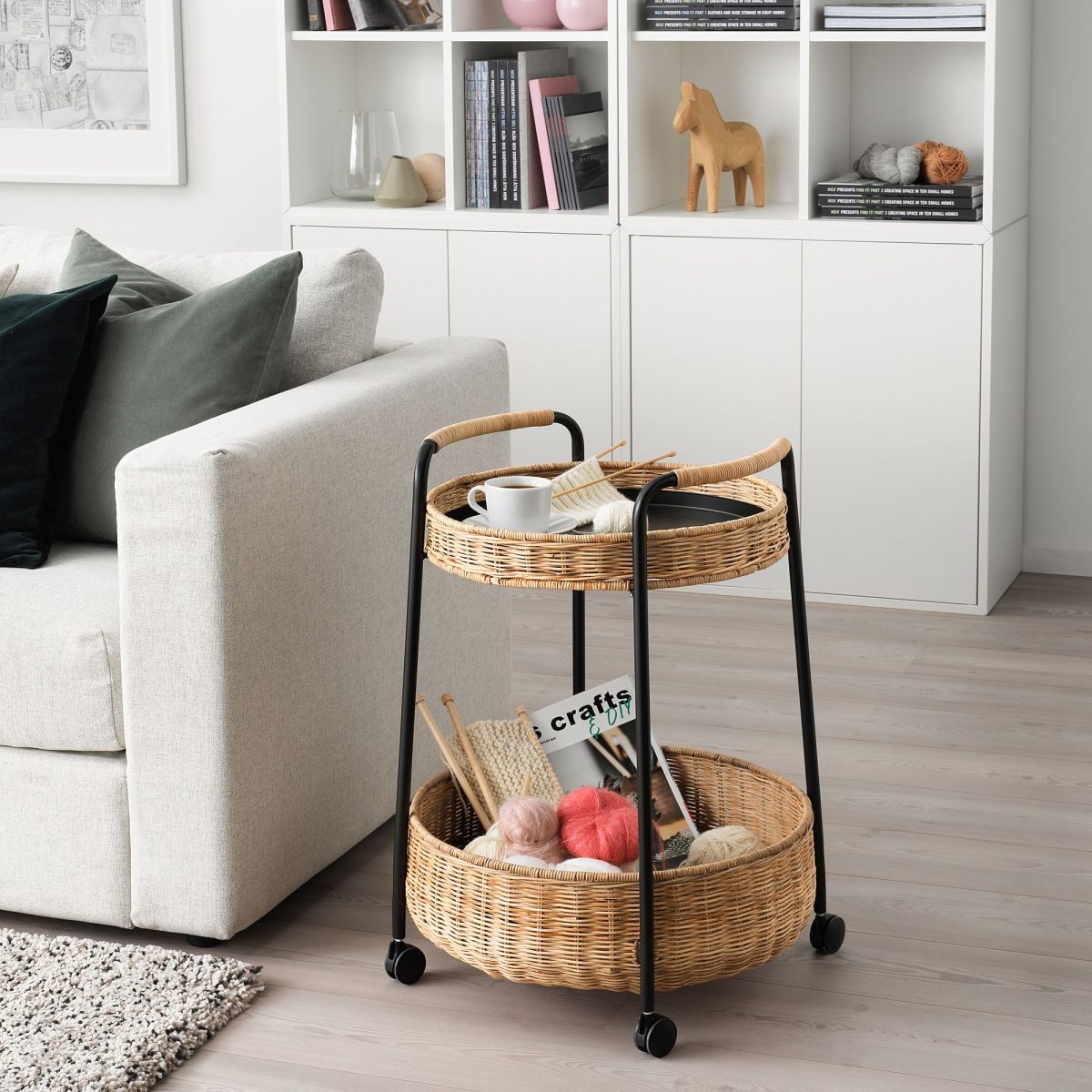 Tekerlekli Yan Sehpa, Rattan-Antrasit – 2. görsel