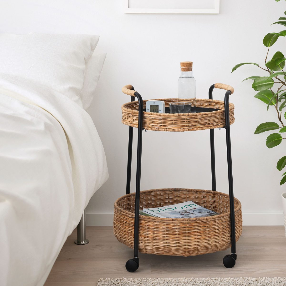 Tekerlekli Yan Sehpa, Rattan-Antrasit – 3. görsel
