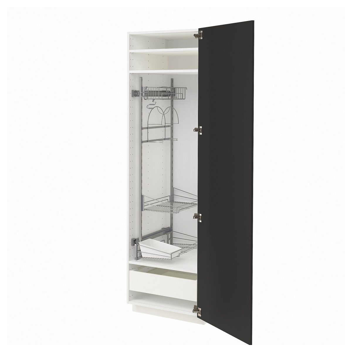 Temizlik Dolabı, Mat Antrasit-Gri, 60x60x200 cm, 1 Kapaklı, 1 Çekmeceli ve 2 Raflı