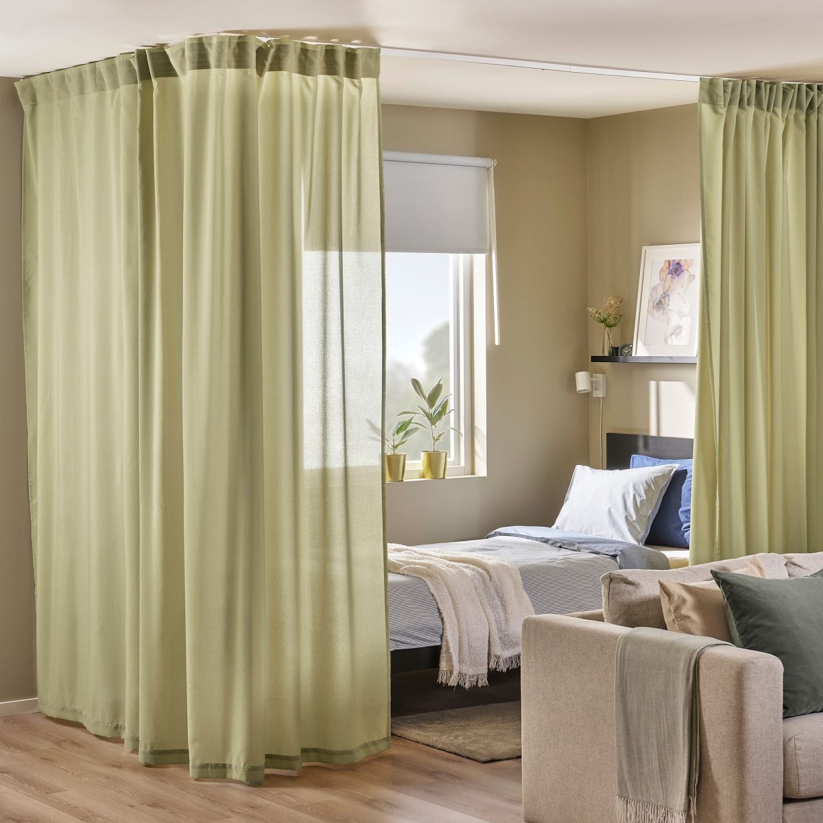 Tül Perde, Açık Zeytin Yeşili, 300x300 cm, Şeffaf Kumaş, Polyester – 2. görsel
