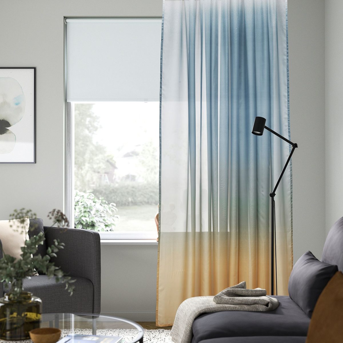 Tül Perde, Bej-Mavi, 300x300 cm, Şeffaf Kumaş, Polyester – 2. görsel