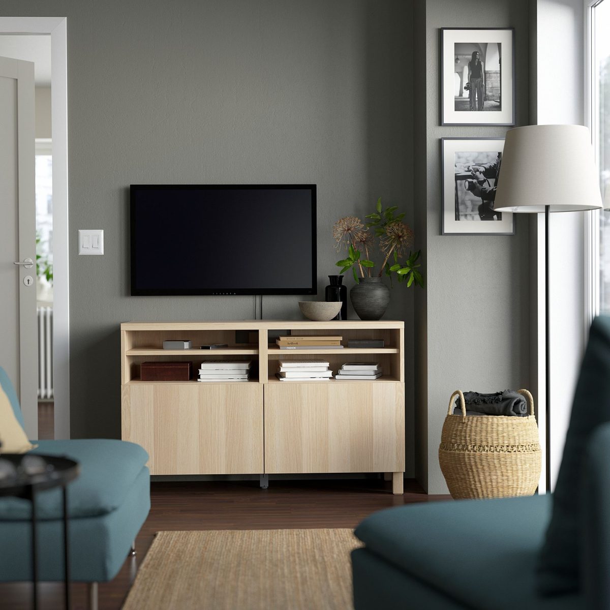 TV Sehpası, Ağartılmış Meşe Görünümlü, 120x40x74 cm – 2. görsel