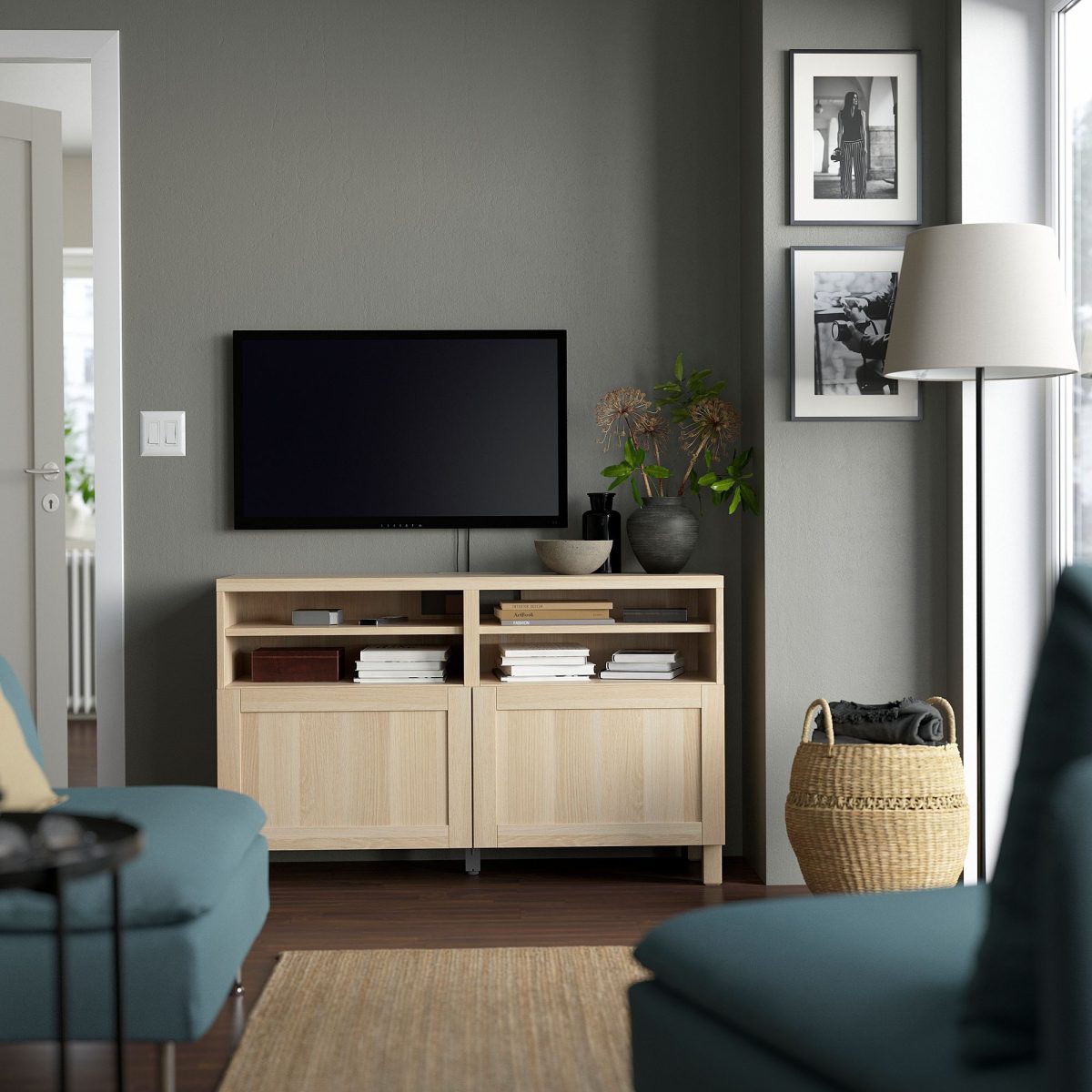 TV Sehpası, Ağartılmış Meşe Görünümlü, 120x42x74 cm – 2. görsel