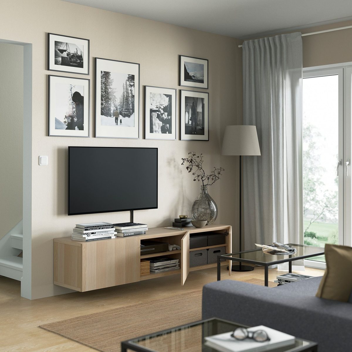 TV Sehpası, Ağartılmış Meşe Görünümlü, 180x42x38 cm – 2. görsel