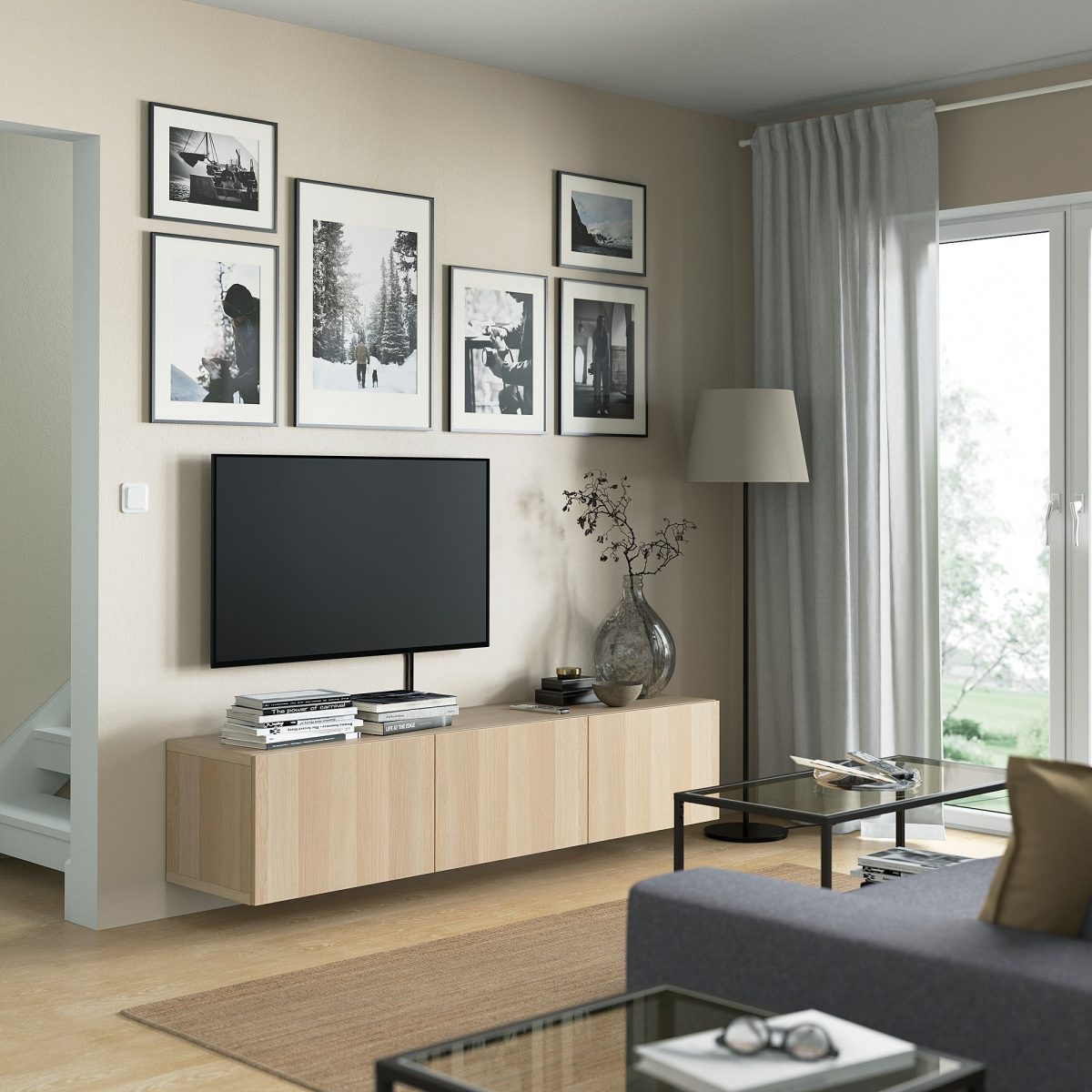 TV Sehpası, Ağartılmış Meşe Görünümlü, 180x42x38 cm – 3. görsel