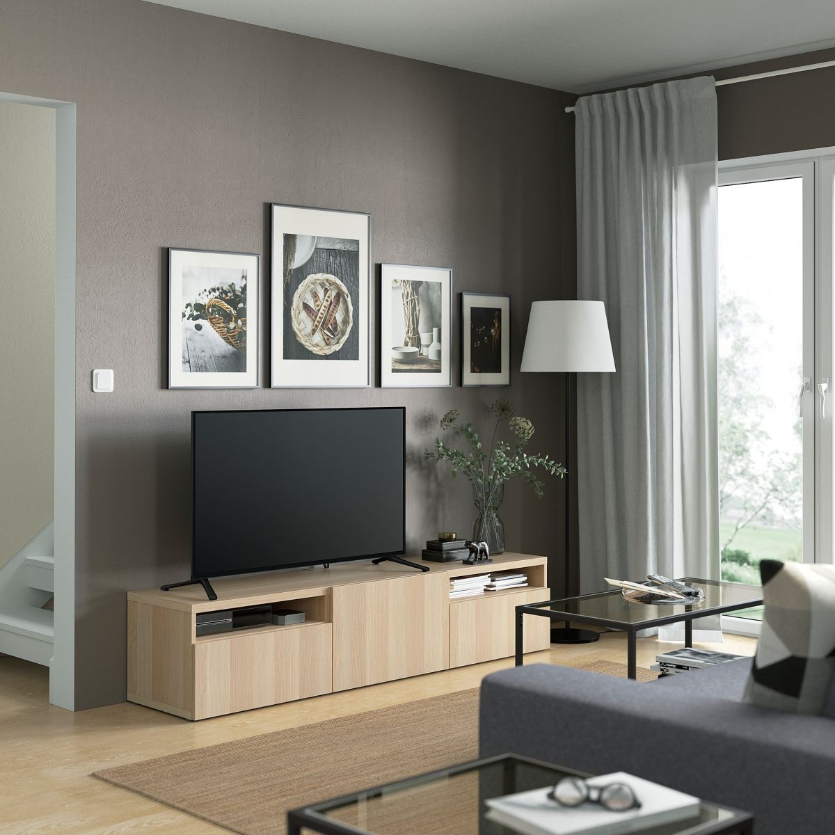 TV Sehpası, Ağartılmış Meşe Görünümlü, 180x42x39 cm, Çıt Çıt Raylı – 3. görsel