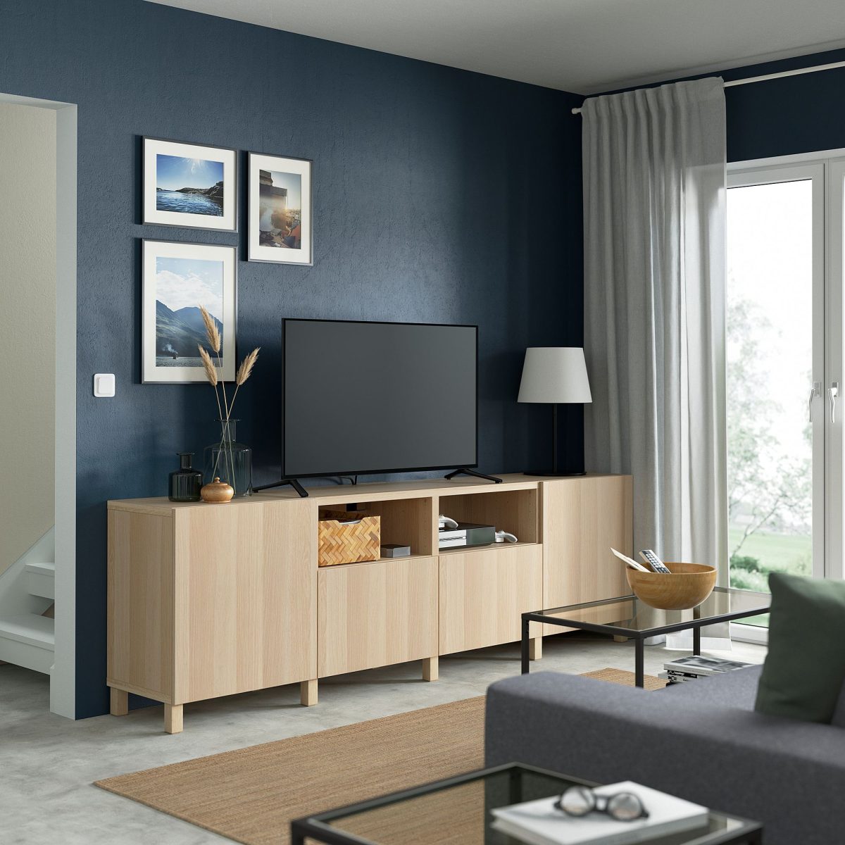 TV Sehpası, Ağartılmış Meşe Görünümlü, 240x42x74 cm, Çıt Çıt Raylı – 3. görsel