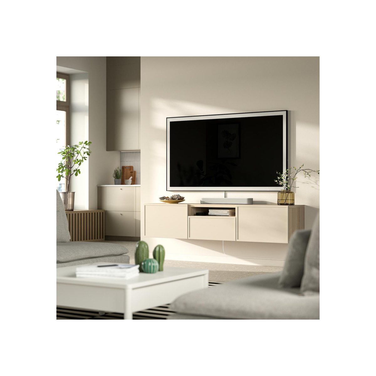 TV Sehpası, Ağartılmış Meşe Görünümlü-Bej, 180x42x39 cm – 2. görsel