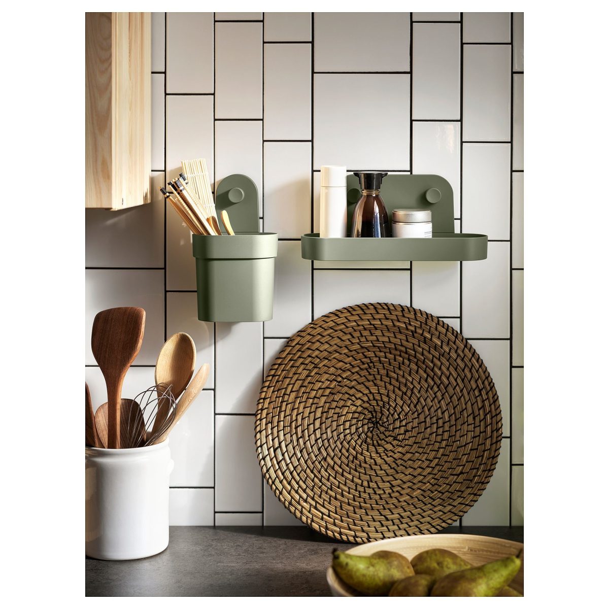 Vantuzlu Duvar Rafı, Gri-Yeşil, 28 cm – 3. görsel
