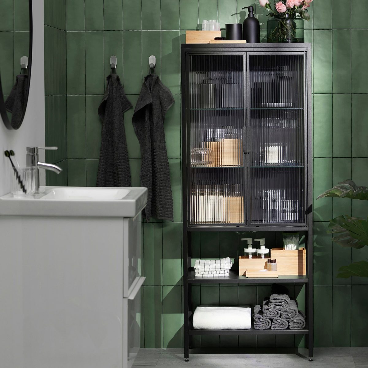 Vitrin, Antrasit-Sazlı Cam, 60x34x146 cm – 2. görsel