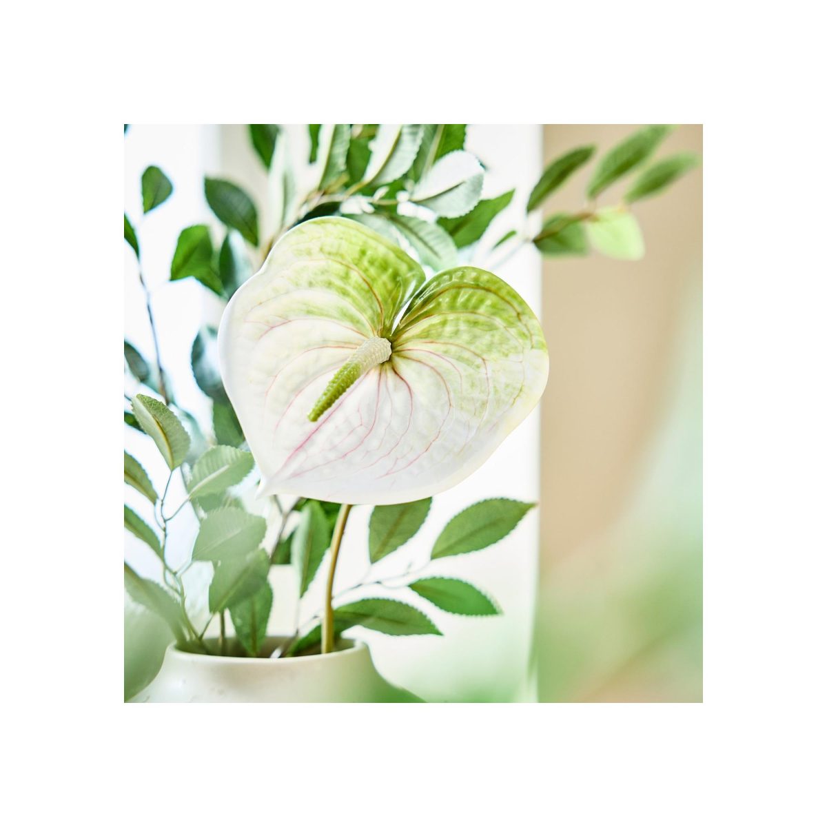 Yapay Çiçek, Beyaz, 66 cm, Anthurium, İç-Dış Mekan – 4. görsel