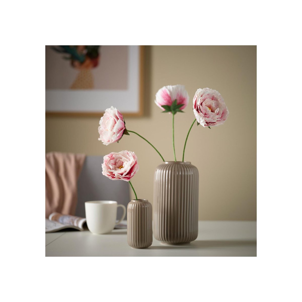 Yapay Çiçek, Beyaz-Açık Pembe, 50 cm, Şakayık – 2. görsel