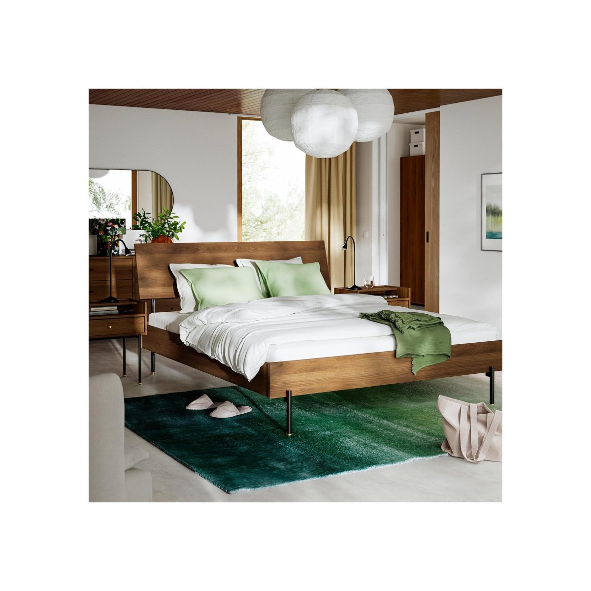 Yatak Odası Seti, Kahverengi Ceviz Görünüm, 140x200 cm, 3'lü Set – 2. görsel