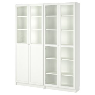 Cam Kapaklı Kitaplık, Beyaz, 160x30x202 cm, 4 Kapaklı
