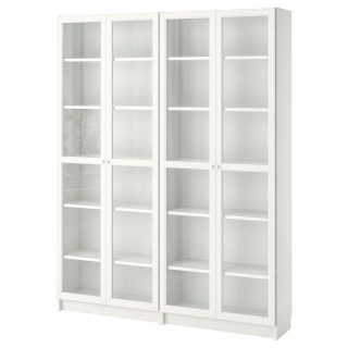Cam Kapaklı Kitaplık, Beyaz, 160x30x202 cm, 4 Kapaklı