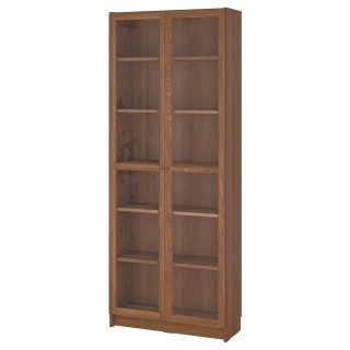 Cam Kapaklı Kitaplık, Kahverengi Ceviz Görünüm, 80x30x202 cm