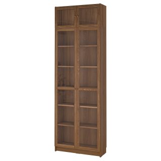 Cam Kapaklı Kitaplık, Kahverengi Ceviz Görünüm, 80x30x237 cm