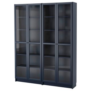Cam Kapaklı Kitaplık, Koyu Mavi, 160x30x202 cm, 4 Kapaklı