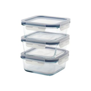 Cam Saklama Kabı Seti, 600 ml, Kare, 3'lü Set