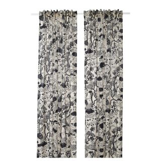Perde/2 Kanat, Beyaz-Siyah, 145x300 cm, Işık Filtreleyici, Keten-Pamuk