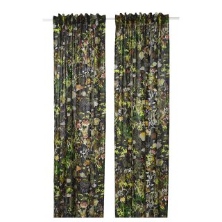 Perde/2 Kanat, Siyah Çok Renkli, 145x300 cm, Işık Filtreleyici, Keten-Pamuk