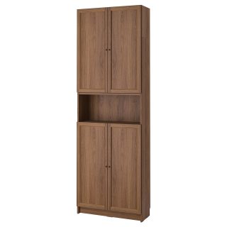 Kapaklı Kitaplık, Kahverengi Ceviz Görünüm, 80x30x237 cm