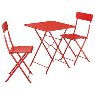 Katlanabilir Masa ve Katlanabilir Sandalye Seti, Parlak Kırmızı, 65x65 cm, 2 Sandalyeli