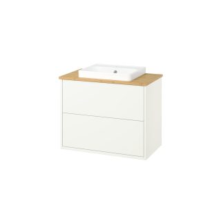 Lavabo Dolabı Kombinasyonu, Beyaz-Bambu, 82x49x71 cm