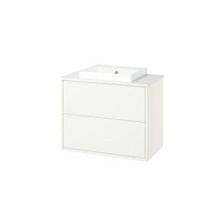 Lavabo Dolabı Kombinasyonu, Beyaz-Beyaz Mermer Görünüm, 82x49x71 cm