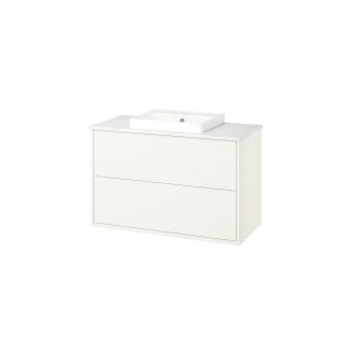 Lavabo Dolabı Kombinasyonu, Beyaz-Beyaz Mermer Görünüm, 102x49x71 cm
