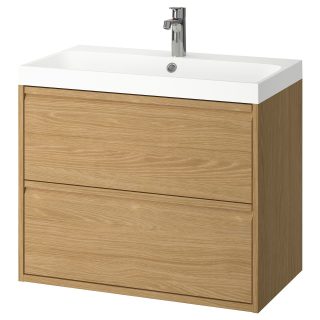 Lavabo Dolabı Kombinasyonu, Meşe Görünümlü, 80x48x69 cm, Bataryalı