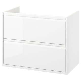 Lavabo Dolabı, Parlak Cila Beyaz, 80x48x63 cm, 2 Çekmeceli
