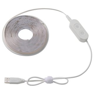 LED'li Aydınlatma Şeridi, Işık Rengi: Sıcak Beyaz (2700 Kelvin), 3 m, Reoastalı, USB'li