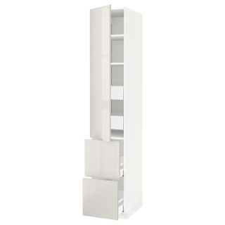 Mutfak Boy Dolabı, Açık Gri, 40x60x220 cm, 1 Kapaklı, 4 Çekmeceli, 2 Raflı ve 2 Ön Panelli
