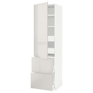 Mutfak Boy Dolabı, Açık Gri, 60x60x220 cm, 1 Kapaklı, 4 Çekmeceli, 2 Raflı ve 2 Ön Panelli