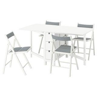 Mutfak Masası Takımı, Beyaz-Knisa Açık Gri, 4 sandalyeli, Katlanabilir, 26/89/152 cm