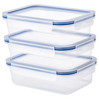 Plastik Saklama Kabı Seti, Şeffaf, 1 lt, Dikdörtgen, 3 Parça