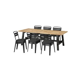 Yemek Masası Takımı, Akasya/Siyah-Antrasit/Vissle Koyu Gri, 6 sandalyeli, Sabit