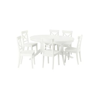 Yemek Masası Takımı, Beyaz, 6 sandalyeli, Açılabilir, 160/215x110 cm