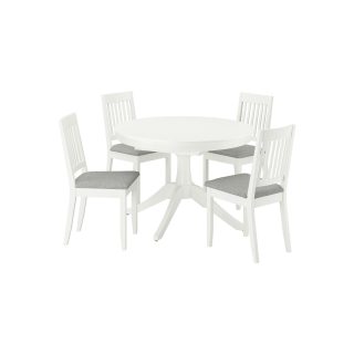 Yemek Masası Takımı, Beyaz-Tibbleby Bej/Gri, 4 sandalyeli, Açılabilir, 110/155 cm