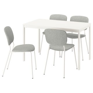 Yemek Masası Takımı, Beyaz-Tibbleby Bej/Gri, 4 sandalyeli, Açılabilir, 120/180x74 cm