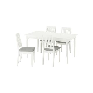 Yemek Masası Takımı, Beyaz-Tibbleby Bej/Gri, 4 sandalyeli, Açılabilir, 155/215x87 cm